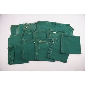 Set of 14 Vintage Christmas Green Cloth Napkins Gold Stitching Cotton